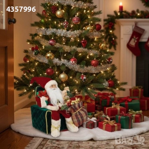 Коледна фигура Дядо Коледа във фотьойл с подаръци, със звук и LED, снимка 2 - Декорация за дома - 52394641