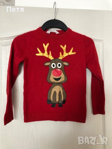 H&M Червен коледен пуловер, снимка 1 - Детски пуловери и жилетки - 38173284