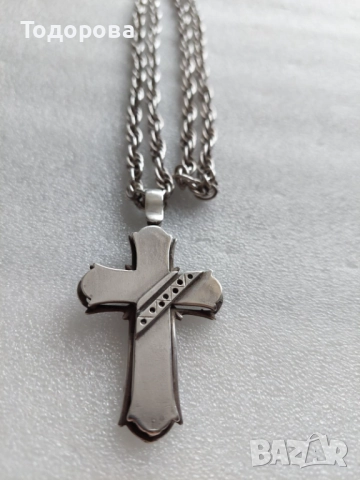 Сребърен кръст със сребърен ланец, ръчна авторска работа-сребро 925/4 евро за грам/, снимка 4 - Колиета, медальони, синджири - 52497805