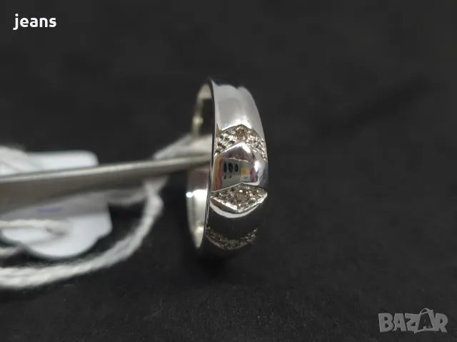Пръстен бяло злато 750, диаманти. Размер 17мм., снимка 8 - Пръстени - 48755951
