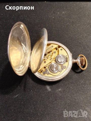 Швейцарски СРЕБЪРЕН джобен часовник FRIEDE с позлата - 10 РУБИНА ПРОМОЦИЯ, снимка 13 - Джобни - 48361909