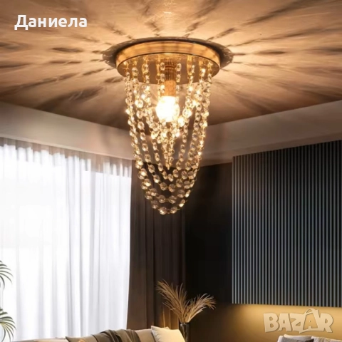 Луксозен плафон с кристали – впечатляващ светлинен ефект, снимка 4 - Лампи за таван - 51929848