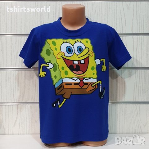 Нова детска синя тениска с дигитален печат Спондж боб, SpongeBob