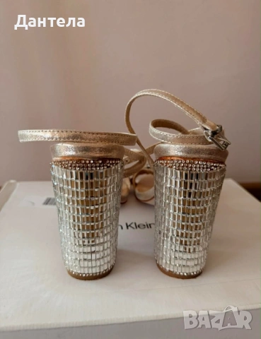 ASOS Луксозни дамски златисти сандали с камъни, снимка 6 - Сандали - 54216887