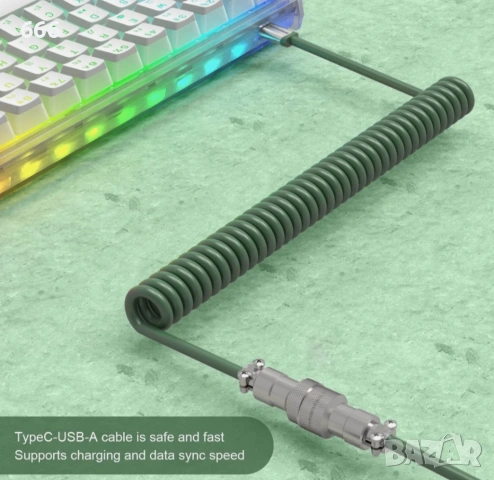 MAMBASNAKE C01 Спирален USB C кабел за геймърска клавиатура, подвижен метален авиаторски, снимка 10 - Друга електроника - 53874479