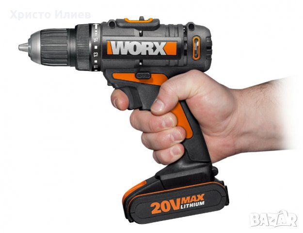 Акумулаторен Винтоверт Бормашина WORX 20V 2 батерии Зарядно Чанта, снимка 4 - Винтоверти - 30158835