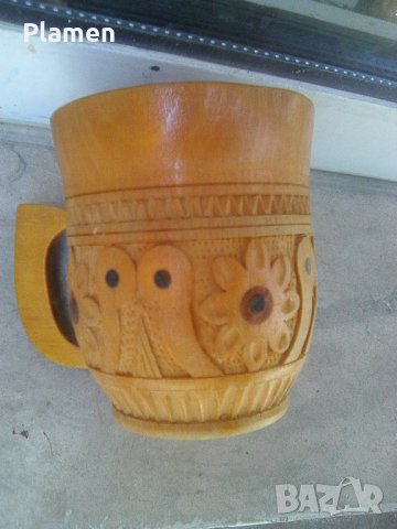 Дървена чаша с дърворезба стелизирани цветя , снимка 5 - Други ценни предмети - 37406916