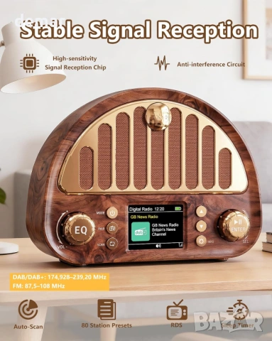 Винтидж DAB+/FM цифрово радио с Bluetooth, ретро преносимо, 3000mAh, снимка 3 - Радиокасетофони, транзистори - 54040290