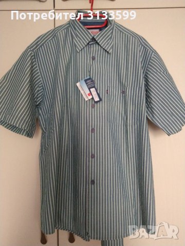 Мъжка риза с къс ръкав BROTHERS - размер L; Риза с къс ръкав Box Office в бяло и синьо - L, снимка 4 - Ризи - 37106052