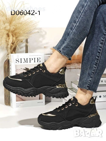 Дамски сникърси с груба подметка в черно , снимка 3 - Маратонки - 53118960