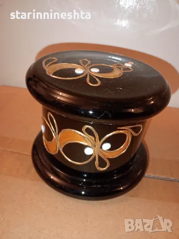 Ретро Винтидж стара луксозна кутия за бижута бижутерка черно стъкло , снимка 2 - Антикварни и старинни предмети - 49330810