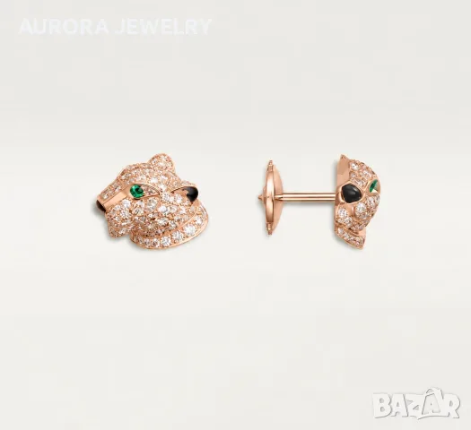 CARTIER Panthere de Cartier Rose Gold Stud Paved Diamond Дамски Обеци, снимка 5 - Обеци - 56306504