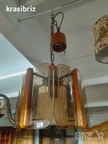 Абажур Дърво и Стъкло -внос от Германия! , снимка 2 - Лампи за таван - 48025941