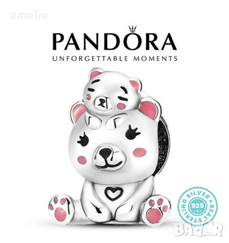 Талисман Pandora Пандора сребро 925 Child and Mummy Bear. Колекция Amélie, снимка 1 - Гривни - 39577516