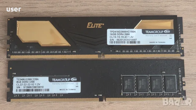 RAM памет за настолен компютър 16GB DDR4 2666MHz + 8GB DDR4 3200MHz TeamGroup