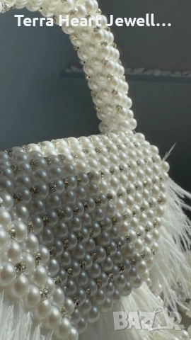 Дамска манта от перли кристали и щраусови пера, снимка 5 - Чанти - 52502190