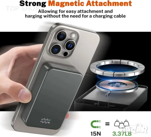 Магнитна безжична външна батерия, 26800 mAh бързо преносимо зарядно устройство, USB C вход и изход, снимка 3 - Външни батерии - 49500267