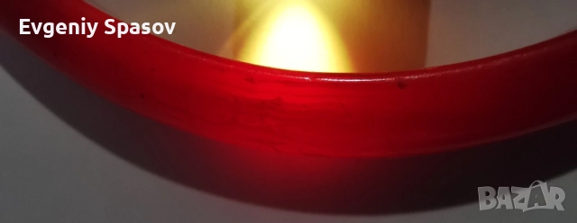 Ретро Гривна Фатуран Истински Бакелит от 1950те Червен Черешов цвят шарка при осветяване, снимка 16 - Гривни - 51949533