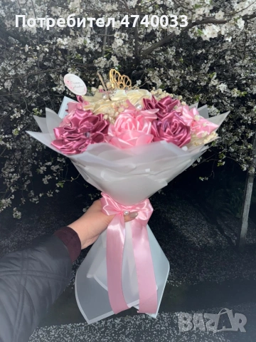 Вечен букет от сатенени цветя, снимка 3 - Други - 54118620