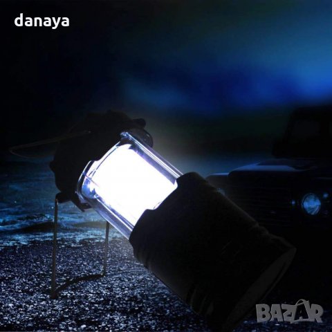 1735 Сгъваем соларен фенер за къмпинг лампа с дръжка 6 Led диода + 1W, снимка 2 - Къмпинг осветление - 30350466