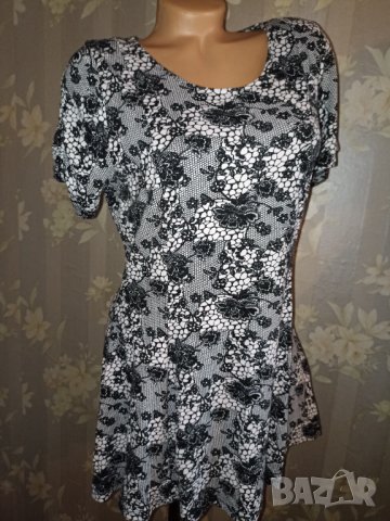 M&S- L, XL/ UK 16-Къса рокля или туника в черно бял флорален принт от трико, снимка 1 - Туники - 40532767