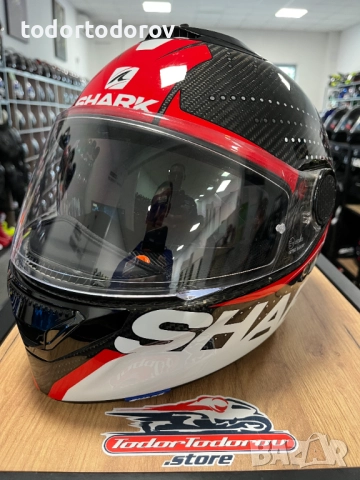 Мото каска SHARK SPARTAN CARBON RAVE ,вградени очила,S 55-56см