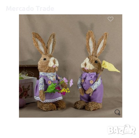 Великденски декоративен Заек Mercado Trade, Лилав гащеризон, 36см, снимка 3 - Декорация за дома - 44463808