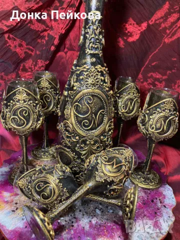 Сервиз за аперитив ръчна изработка в злато, снимка 7 - Сервизи - 47658038