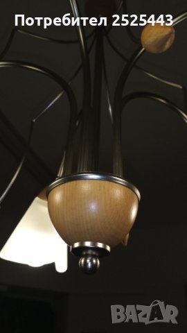 Абажур (полилей) - метален с дървени елементи   - с 5х3 W - Нови LED крушки Е14 - 3000К топло бяло, снимка 14 - Полилеи - 39494665