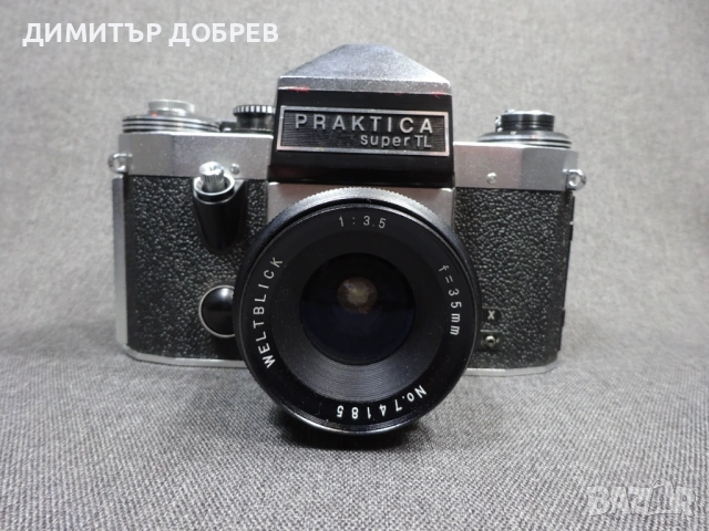 СТАР РЕТРО СОЦ ГДР DDR SLR ФОТОАПАРАТ PRAKTICA SUPER TL + ОБЕКТИВ WELTBLICK 35MM M42, снимка 2 - Фотоапарати - 53942675