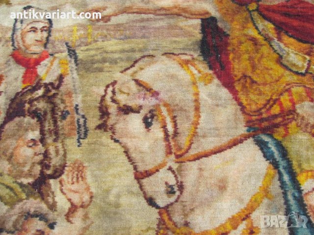 19 век Октивиан Август Стенен Вълнен Килим,Гоблен рядък, снимка 4 - Антикварни и старинни предмети - 31833814