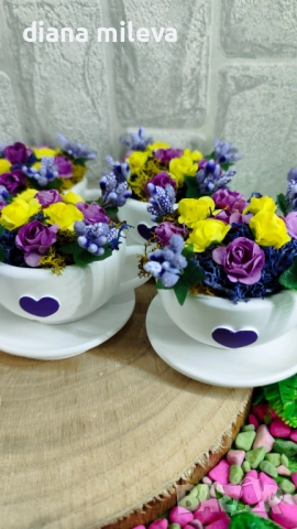 Сладурски чашки с нежни цветлета в лилаво и жълто!, снимка 11 - Декорация за дома - 52046730