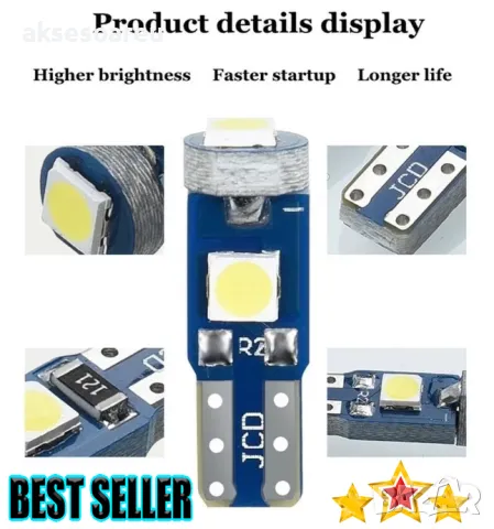 Нови 10 бр. малки габаритни крушки за арматурно табло T5 3SMD LED супер ярък 3030 LED за вътрешно , снимка 14 - Аксесоари и консумативи - 48675263