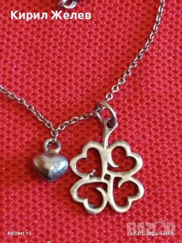Късметлийско романтично сребърно колие четирилистна Детелина,сърце ❤️ много красив дизайн 52652, снимка 4 - Колиета, медальони, синджири - 53072654
