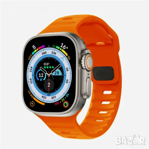 Силиконова каишка Apple Watch Ultra – 49mm, 45, 44, 42 оранжева, снимка 2 - Каишки за часовници - 48294447