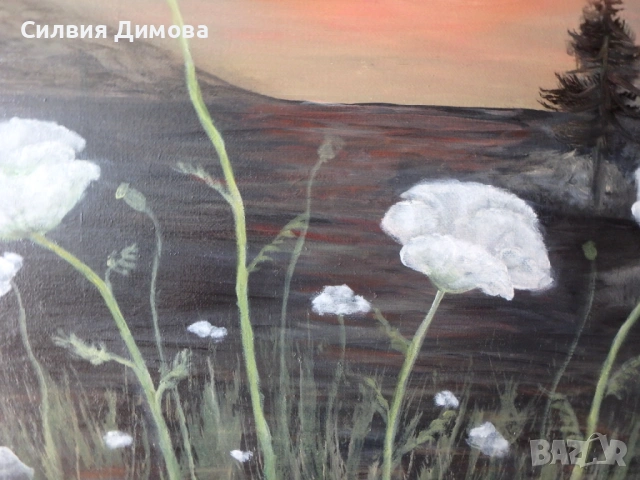 Бели макове, маслени бои, снимка 9 - Картини - 54330869