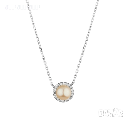 Елегантно сребърно колие с естествена розова перла и цирконии 