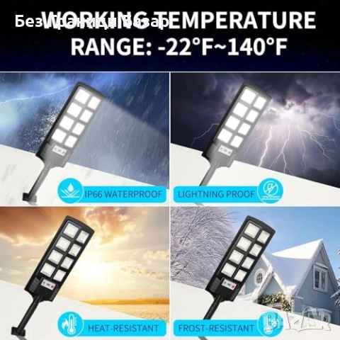 Нови Соларни външни лампи 2 броя 6500K PIR сензор и дистанционно за двор, снимка 5 - Външни лампи - 53009662