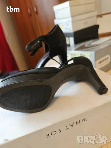 Сандали ECCO на ток, велур, черен цвят, снимка 3 - Сандали - 48432693