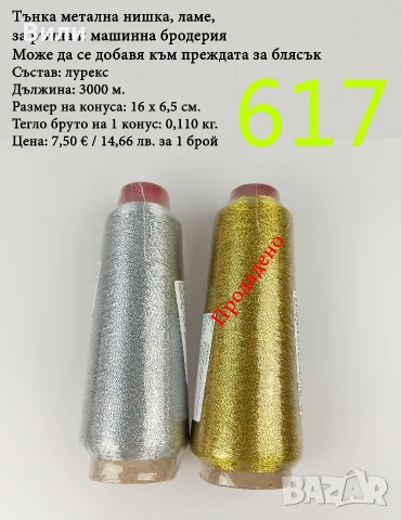 Прежди на бобини в малки количества, нови и остатъци, вълна, памук, вискоза, ламе, луреск