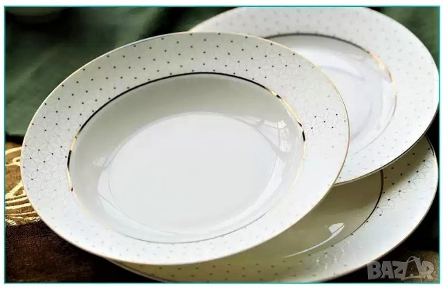 💝 Сервиз за хранене от костен порцелан със златен декор 💝 - 40 части, снимка 2 - Сервизи - 34220066