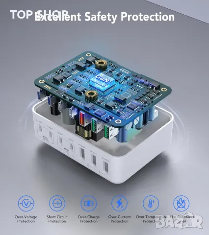 USB C 7-портов адаптер, бързо зарядно, 180 W за MacBook Pro/Air iPad Pro iPhone Galaxy S23 Note 20, снимка 3 - Оригинални зарядни - 49500133