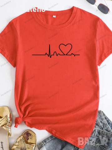 Нова дамска ежедневна тениска с къс ръкав и любовна шарка, 12цвята, снимка 4 - Тениски - 44811896
