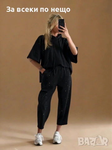 Дамски Спортен Комплект Тениска И Долнище С Перли🔝Дамски Спортен Екип - Различни Цветове Код A1195