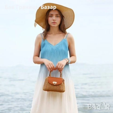 Ново дамска Бохо плетена чанта тип кошница за плаж почивка и пътуване, снимка 3 - Чанти - 53917788