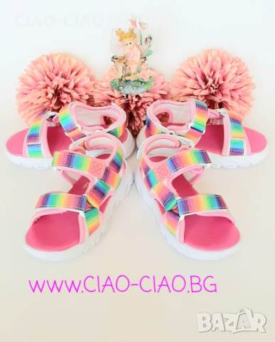 №23-28 *СВЕТЕЩИ* детски сандали за момиче с Цветовете на Дъгата на BUBBLE KIDS, снимка 6 - Детски сандали и чехли - 44775338
