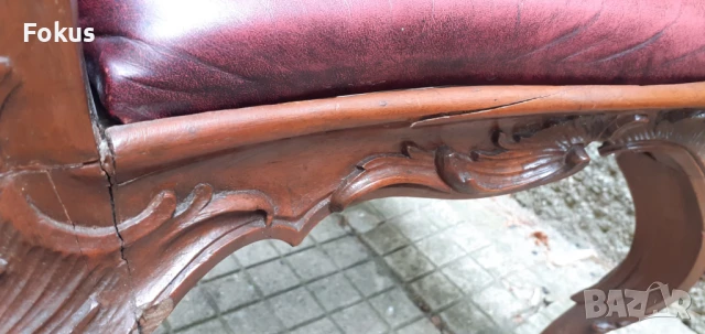 Уникален стол антика масив орех естествена кожа Луи 15, снимка 4 - Антикварни и старинни предмети - 51358096