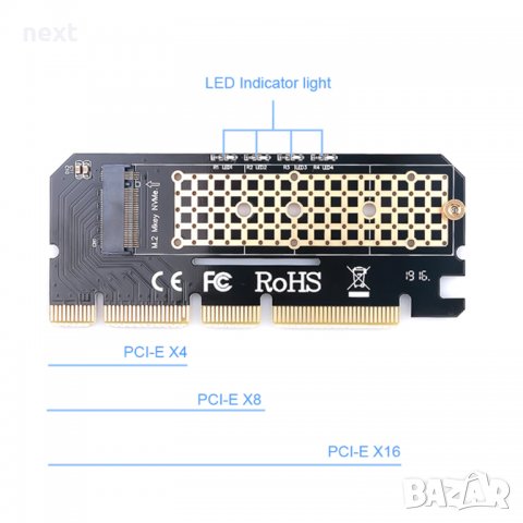 Преходник M.2 NVMe SSD към PCIE 3.0 X16 + Гаранция, снимка 4 - Кабели и адаптери - 31222014