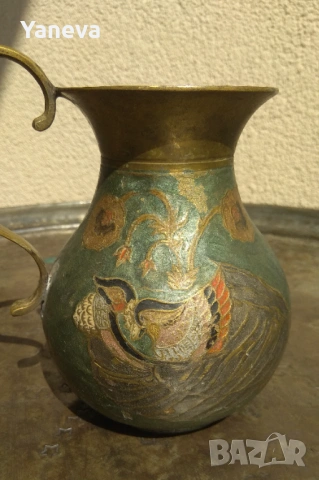 Метални , ръчно изработени и украсени ваза, кана и чиния от Индия., снимка 6 - Декорация за дома - 53037096