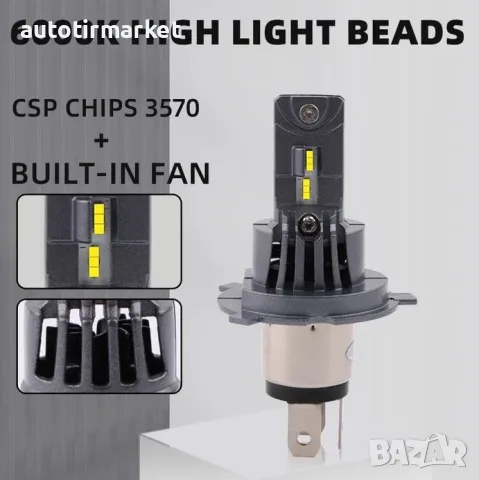 LED крушки H4 200W с вграден вентилатор LED – T122-H4, снимка 4 - Аксесоари и консумативи - 56054491